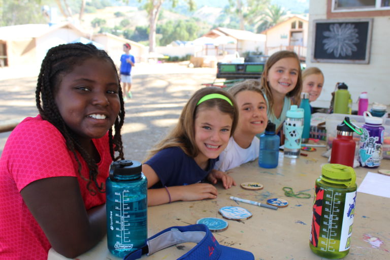 girls at summer camp doing arts and crafts