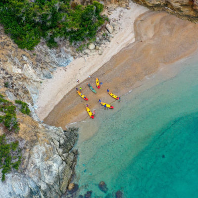 kayaks in a cove