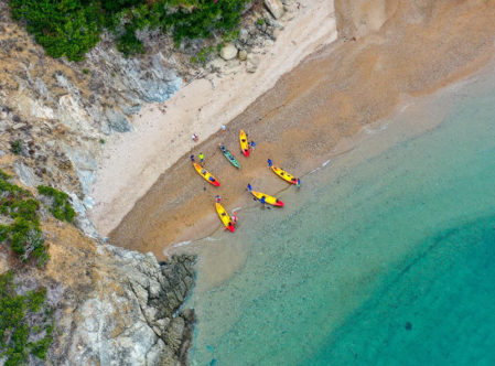 kayaks in a cove
