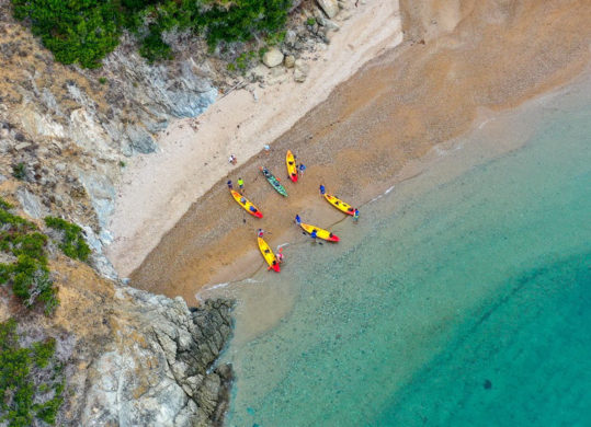 kayaks in a cove