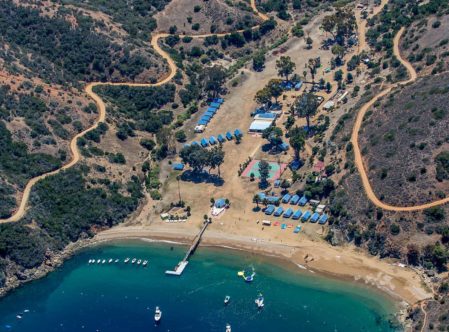 aerial drone shot of Howlands Landing and Catalina Island Camps