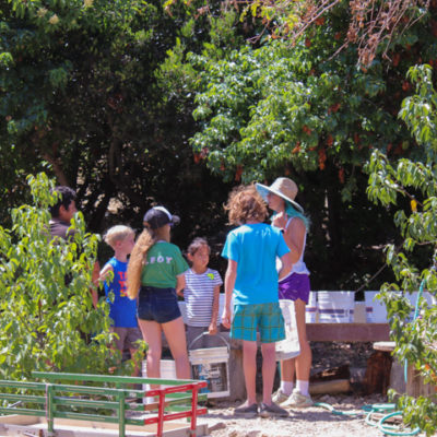 Campers gathered together outside on a nature trip