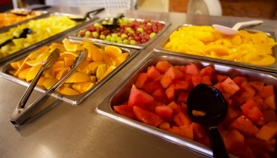 healthy snacks of fruit at the cafeteria