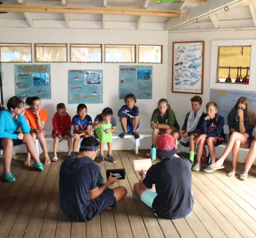 counselors instructing campers in a classroom-like setting