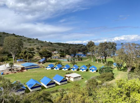 top view of blue cabins